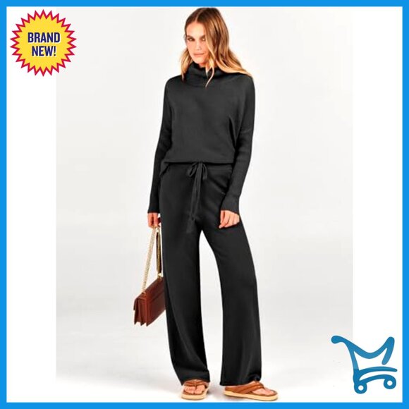 Oversized Turtleneck Sweater Set Wide Leg Pants Lounge Comfy Fall Winter - Picture 6 of 7